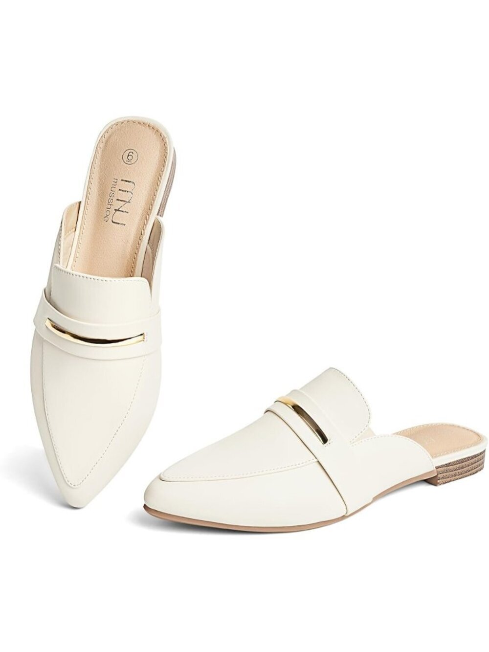 Women's Beige-Pu Polyurethane Pointed Backless Non-Slip Loafers